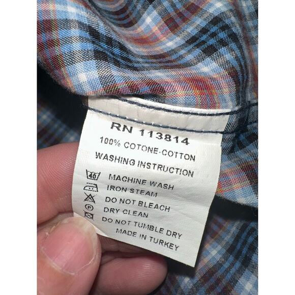 Billy Reid Mens Sz M Plaid Button Up Cotton Shirt‎ Standard Cut Red White Blue - Picture 7 of 7